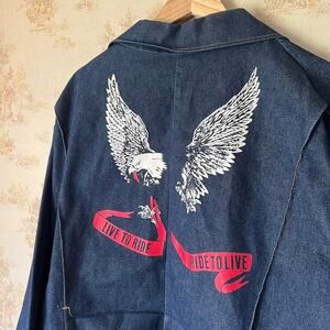 Vintage 70s Key Imperial Denim Trucker Jacket | Eagle Biker Print | Men's 58 4XL